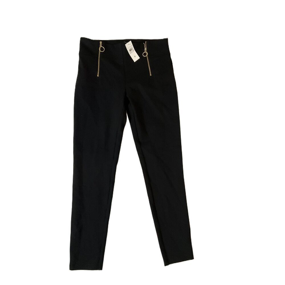NWT Ann Taylor Black Dress Pants Gold Zippers Ring Pulls Womens Size 4‎